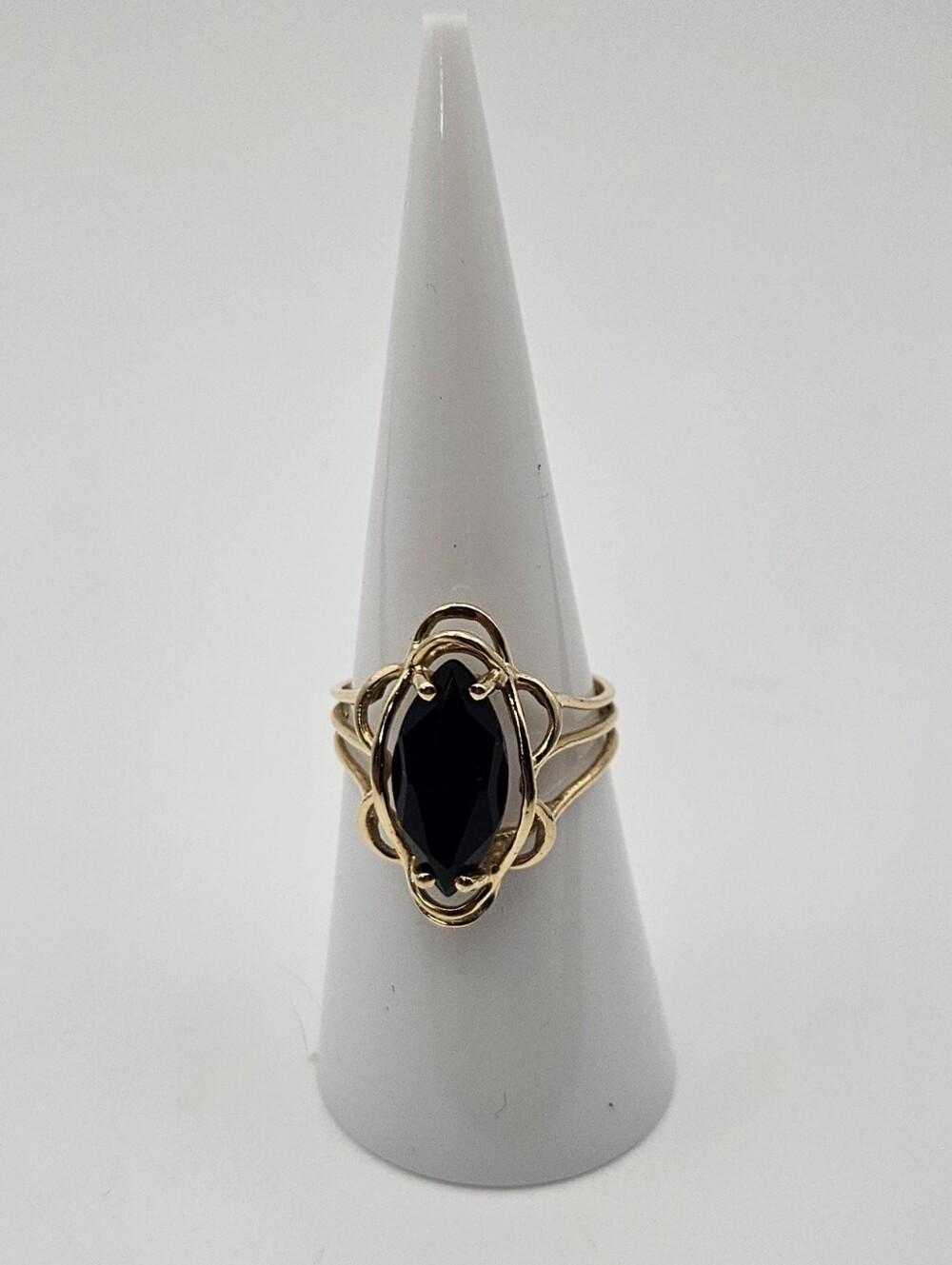 KF 14K Plumb Gold Black Onyx Marquise Ring Size 6 Vintage Filigree Statement 14K - Picture 3 of 12